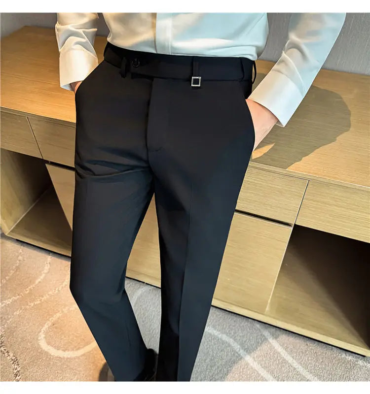 Pantaloni Da Uomo 2026 Primavera Slim Fit Eleganti Elasticizzati Tinta Unita Business Casual Pantaloni Da Ufficio