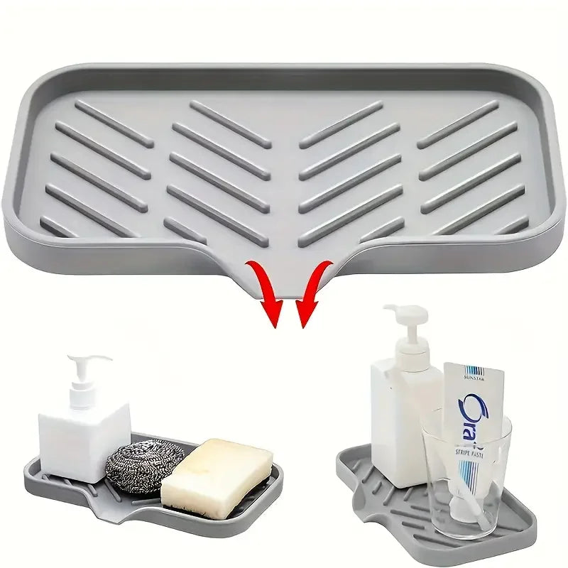 Tappetino Silicone Per Rubinetto Con Vassoio Lavello Spugna Dispenser Sapone Portaoggetti Appoggio Cucina
