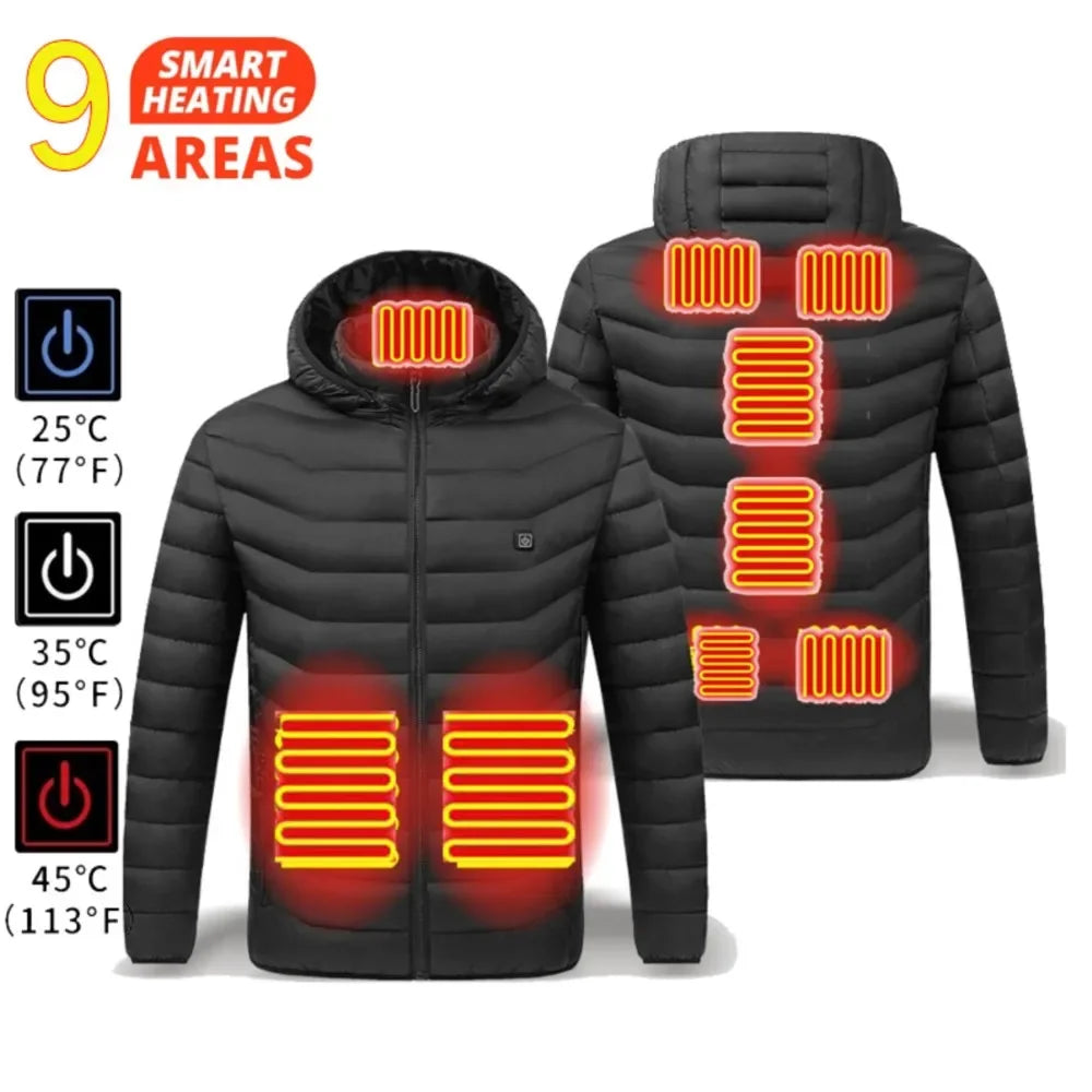 Giacca Riscaldata Unisex USB Termica Invernale Campeggio Sci Cotone Lavato Calda Leggera