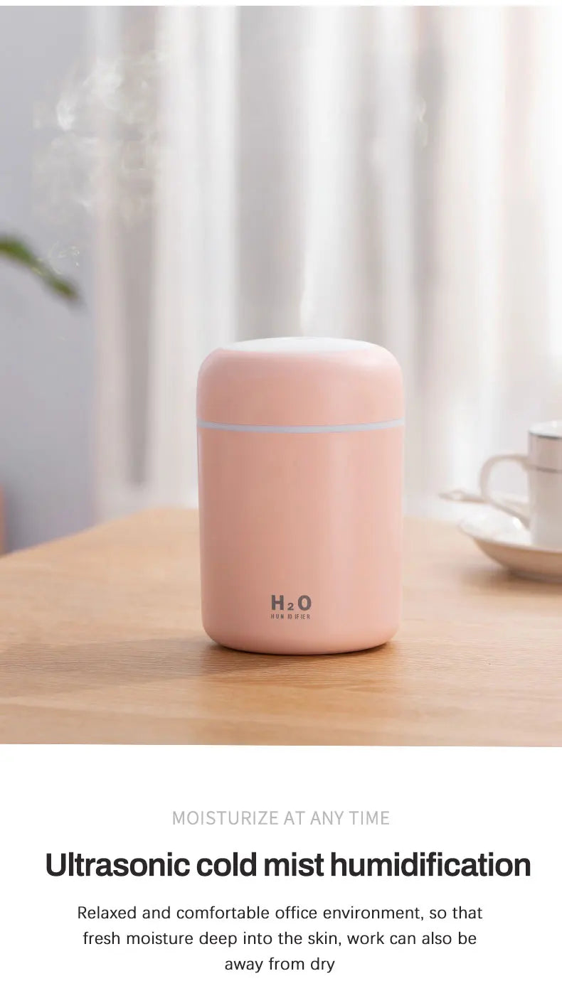 Diffusore Aromaterapia Umidificatore Purificatore D'Aria 300ml Luce a Sette Colori Olio Essenziale per Uso Domestico