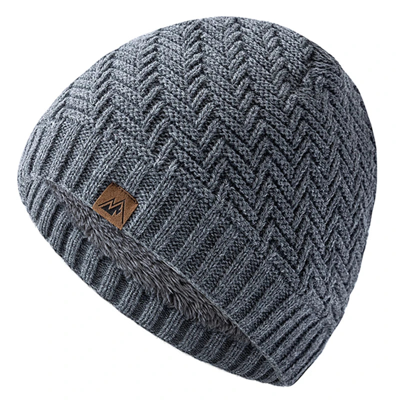 Berretto Invernale Unisex Peak Labal Lavorato A Maglia Con Fodera In Pelliccia Peluche Per Esterni Uomo Donna
