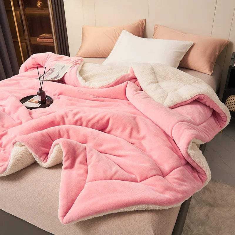 Coperta Super Morbida In Lana Di Agnello Imitazione Pile Autunno Inverno Doppia Regina Per Divano Latte Alta Qualità