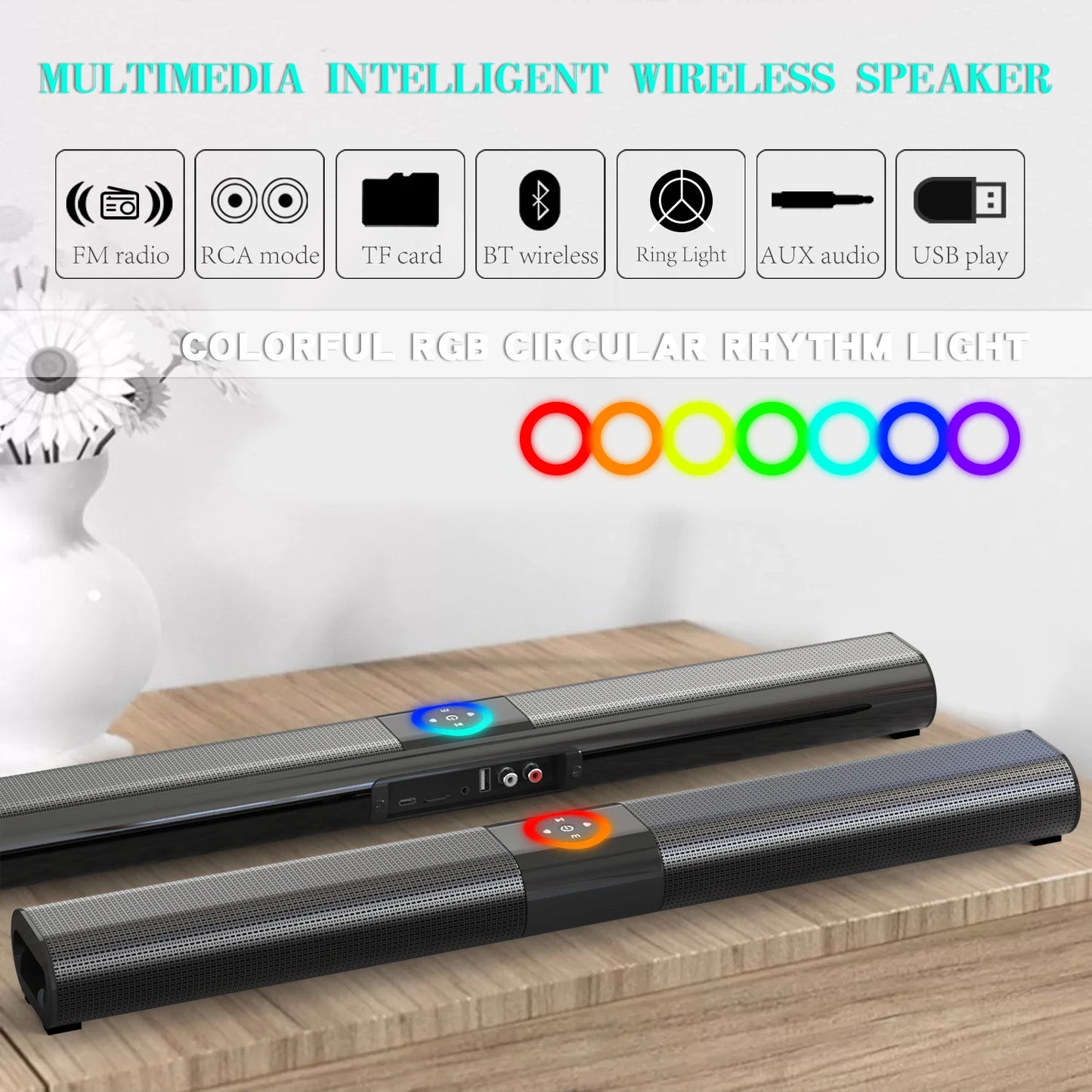 Homefish BS20 Altoparlante Bluetooth Luce Ambientale RGB 4 Altoparlanti 6 Effetti Sonori EQ Supporta TF USB AUX RCA FM