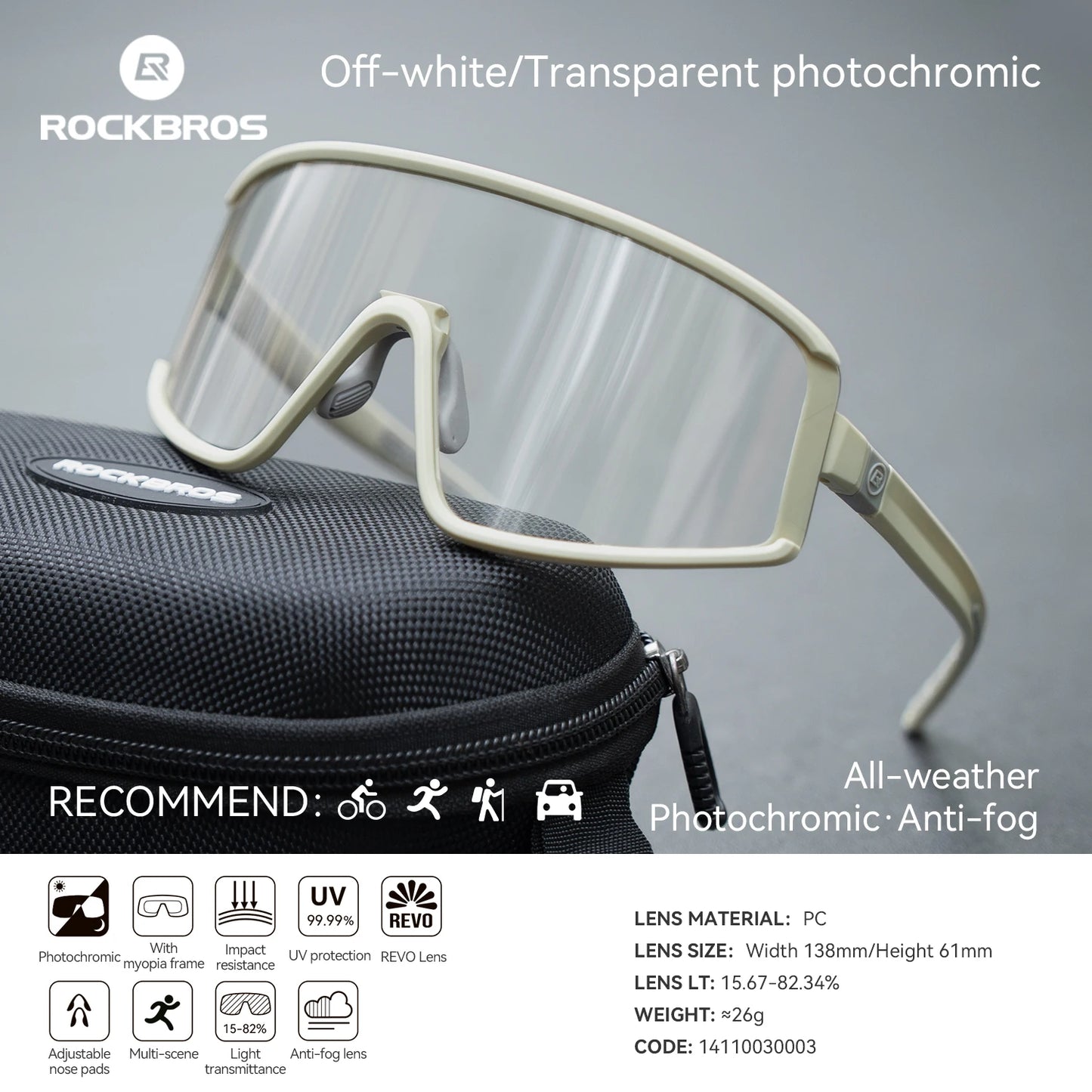 ROCKBROS Occhiali Da Sole Polarizzati UV400 Per Ciclismo All'aperto Unisex Antiappannamento Fotocromatici