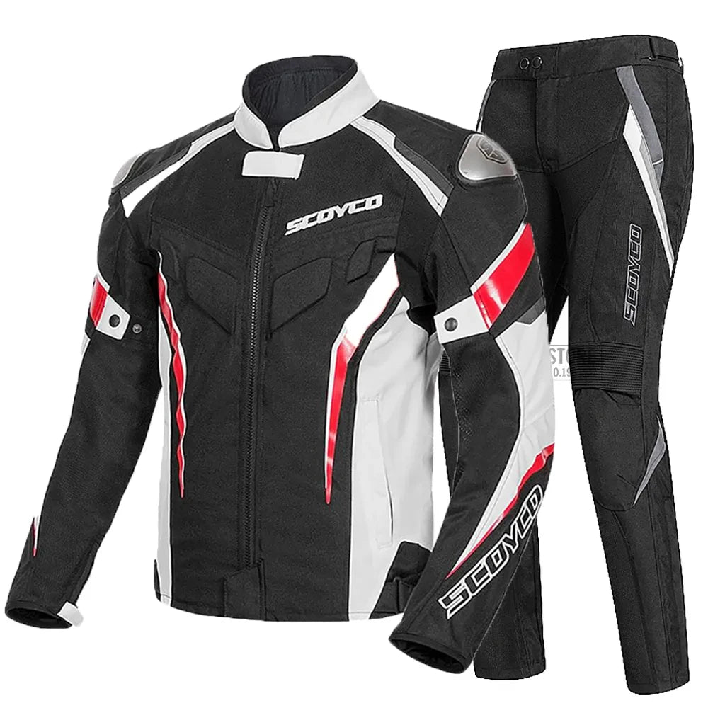 SCOYCO Moto Giacca Impermeabile Anticaduta Traspirante In Rete Con Protezioni Motocross Pantaloni Tuta Uomo
