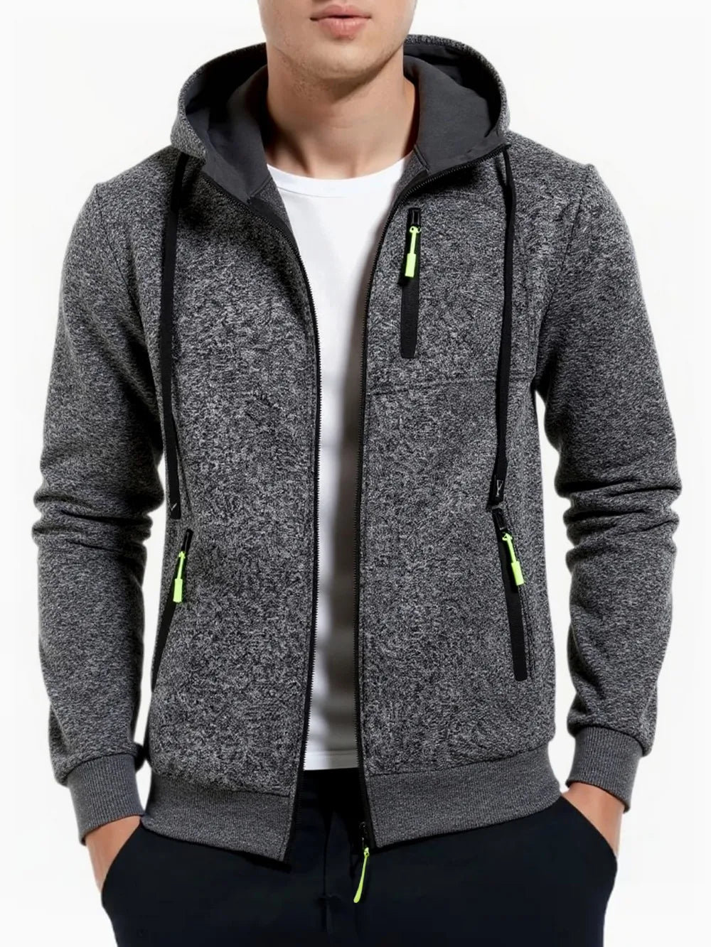 Felpe Con Cappuccio Da Uomo Autunnali Giacca Con Cerniera Maniche Lunghe Tinta Unita Sportivo Da Esterno Slim Fit