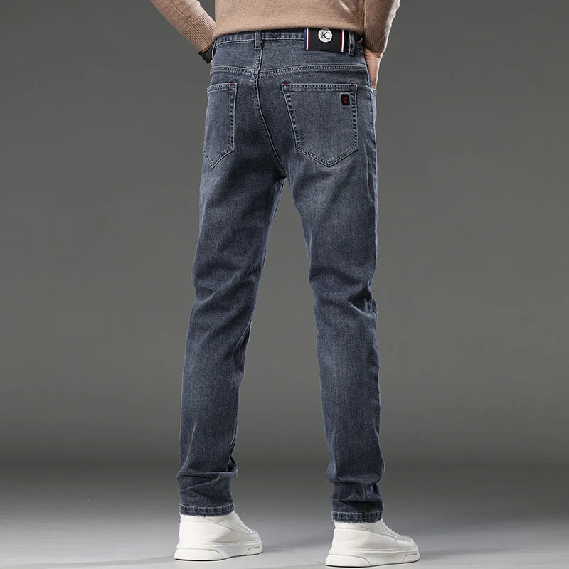 Jeans Uomo Slim Fit A Gamba Dritta Stile Europeo Pantaloni Lunghi Elasticizzati Casual Da Lavoro Versatili