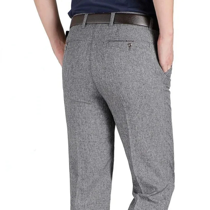 Pantaloni Da Uomo Vita Alta Dritti Per Business Casual Estivi Autunnali Spessi Taglie Forti 28 40
