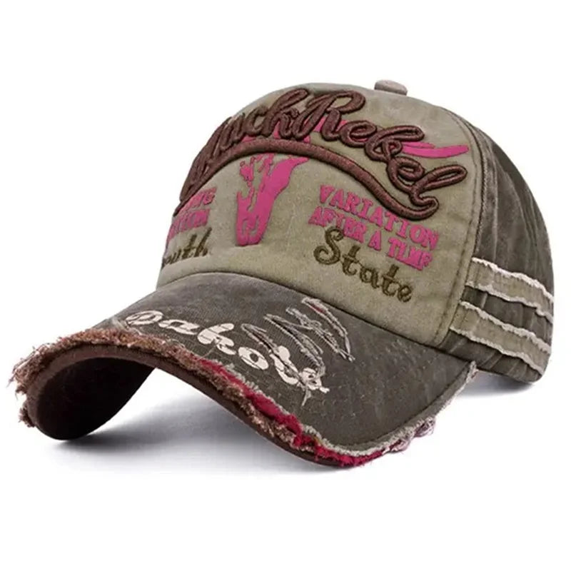 Berretto Baseball Unisex Cotone Lavato Ricamo Testa di Mucca e Lettera Vintage Protezione Solare Uomo Donna