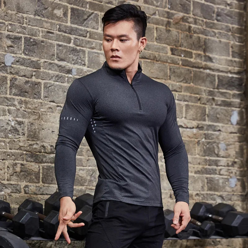 T Shirt Sportiva Da Uomo Manica Lunga Per Palestra E Corsa In Compressione Abbigliamento Sportivo Zip Pullover Rashguard