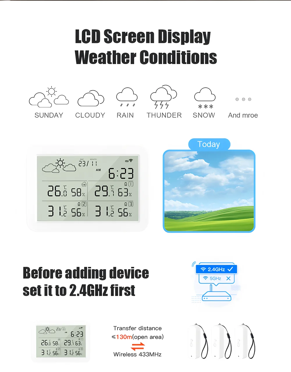 Stazione Meteorologica Intelligente Tuya WiFi LCD Meteo Interni Esterni Allarme Umidità Temperatura