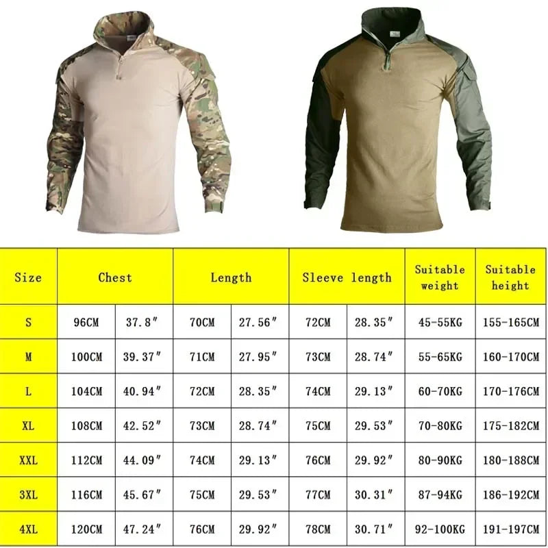 Camicie Tattiche Esterno A Maniche Lunghe Con Cerniera Quarter Zip Ripstop Cotone Resistente Camouflage Per Airsoft Uomo