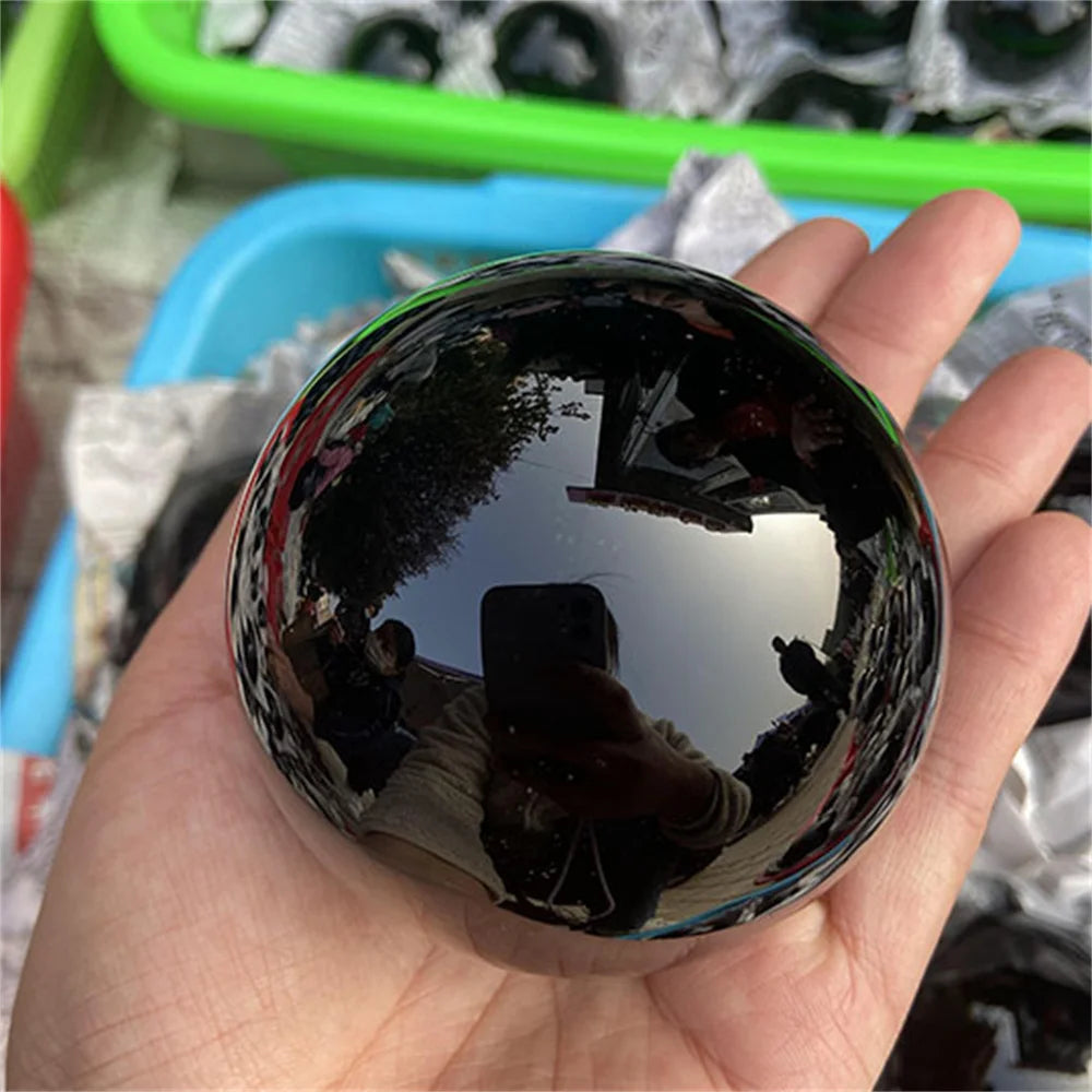 Sfera Di Ossidiana Nera Naturale Sfera Magica Cristallo Guarigione Reiki Feng Shui Decorazioni Per La Casa Senza Base