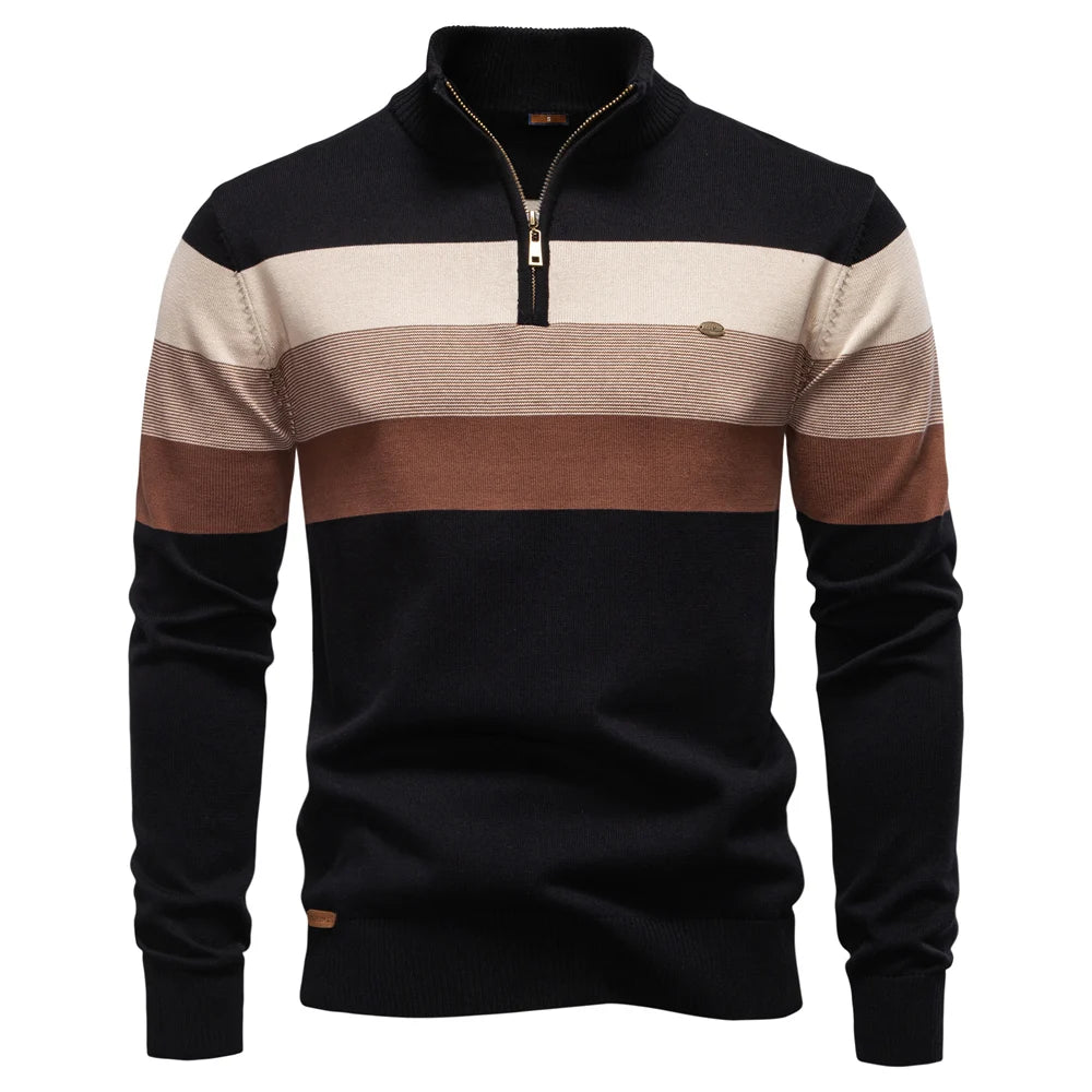 Maglione Patchwork Uomo AIOPESON Con Cerniera Zip Cotone Caldo Invernale Casual Confortevole