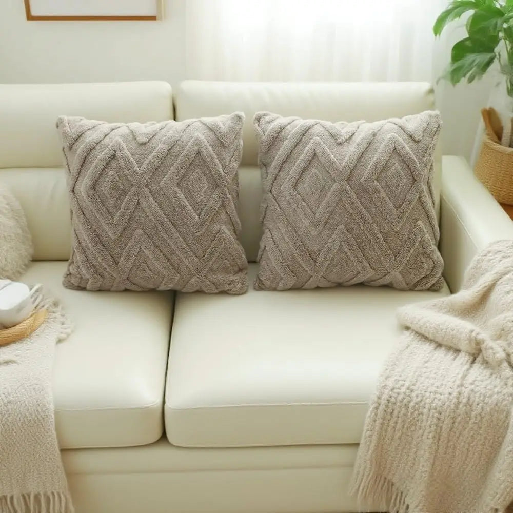 Due Fodere Per Cuscini In Peluche Artificiale Con Motivo Geometrico Per Biancheria Da Letto E Decorazioni Per La Casa