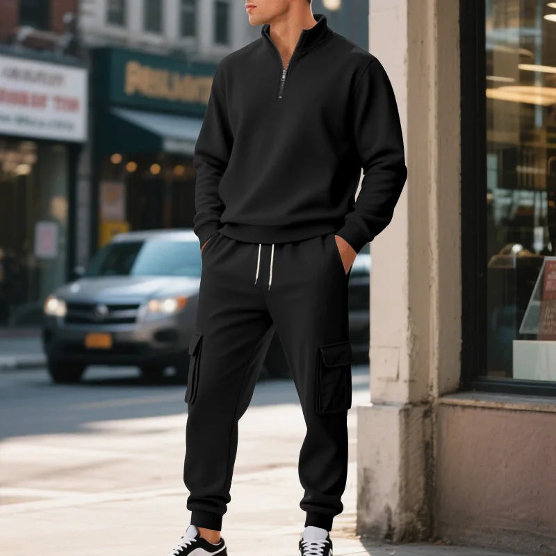 Pantaloni Sportivi Tascabili In Tinta Unita Da Uomo Con Cerniera Calda In Velluto Casual Da Uomo Americano