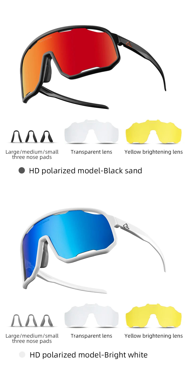 Rockbros Occhiali Da Ciclismo Unisex Polarizzati Fotocromatici Da Sole Con Montatura Grande UV400 E Due Lenti