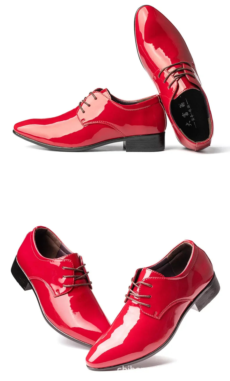 Scarpe Da Uomo In Pelle Primavera Autunno Formali Da Lavoro Punta A Punta Traspiranti Pelle Verniciata Rossa Lucida