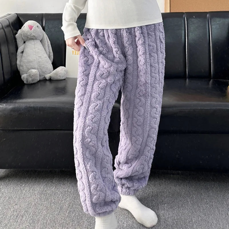 Pantaloni Da Notte Da Donna In Pile Di Corallo Peluche Caldo Autunno Inverno Pigiama Morbido E Confortevole