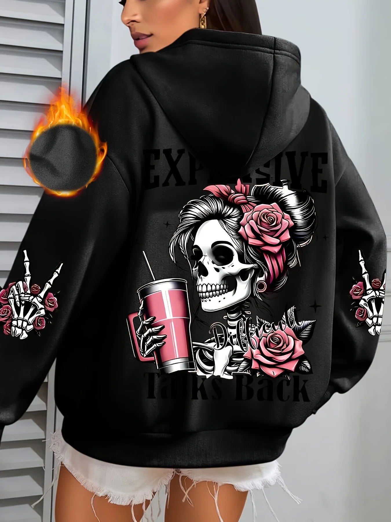 Felpa Donna Autunno Inverno Calda Ampia Casuale Con Cappuccio Maniche Lunghe In Pelle Scamosciata Stampata