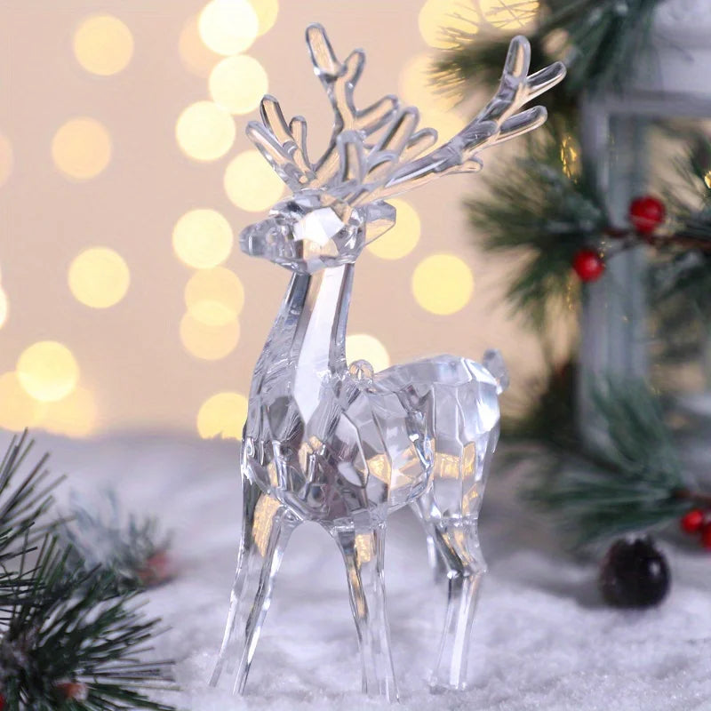 Figurina di Cervo in Plastica Trasparente Renna Ornamentale per Tavolo Decorazione Natalizia Scrivania Esposizione