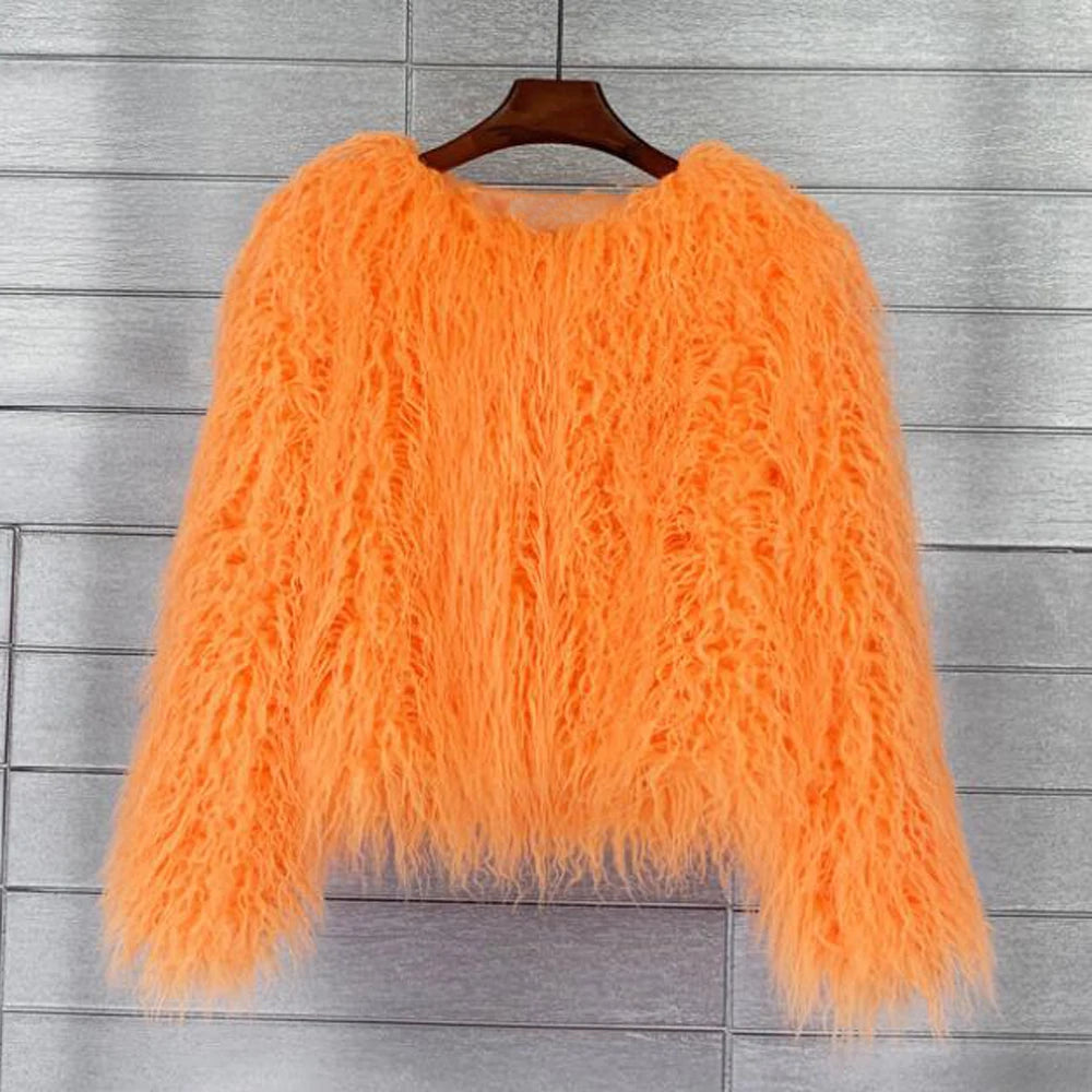 Cappotto Pelliccia Sintetica Rosa Donna Autunno Inverno Elegante Caldo Spesso Morbido Lavorazione A Maglia