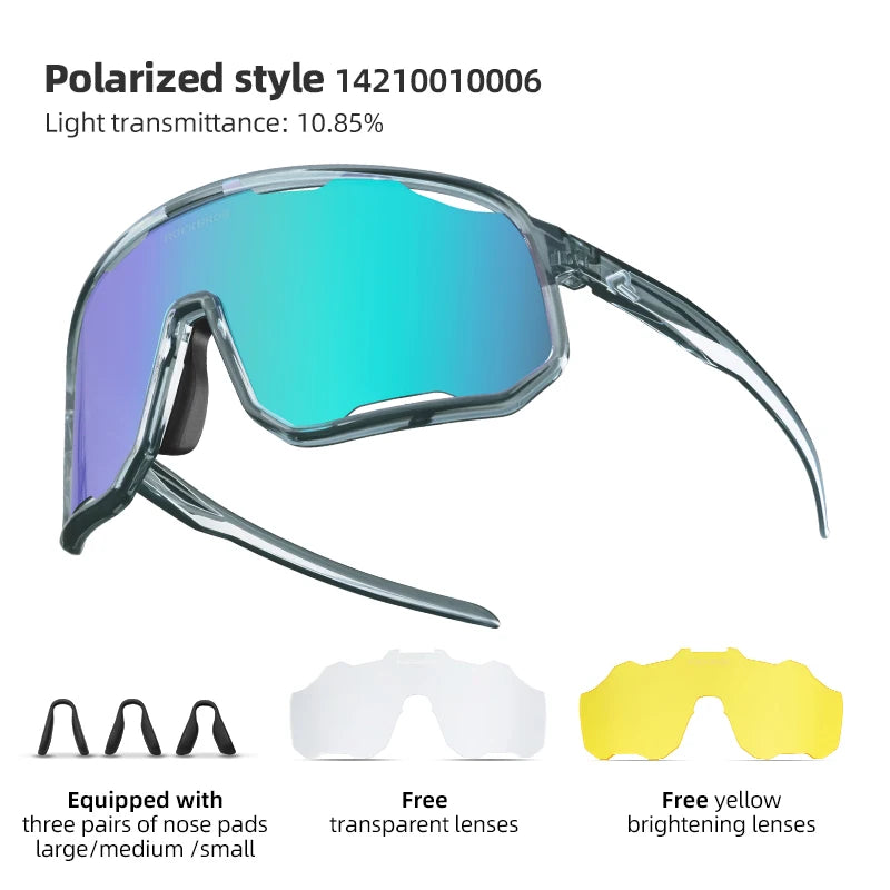 Rockbros Occhiali Da Ciclismo Unisex Polarizzati Fotocromatici Da Sole Con Montatura Grande UV400 E Due Lenti