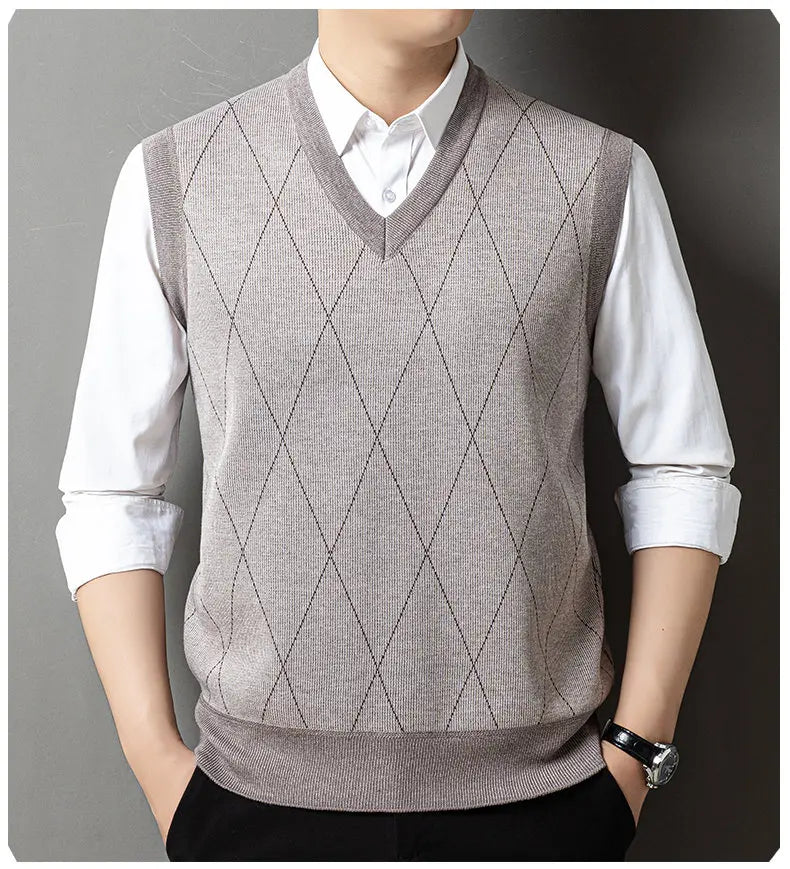 Gilet Lavorato A Maglia Da Uomo Con Scollo A V Autunno Inverno Senza Maniche E Bottoni Sul Davanti