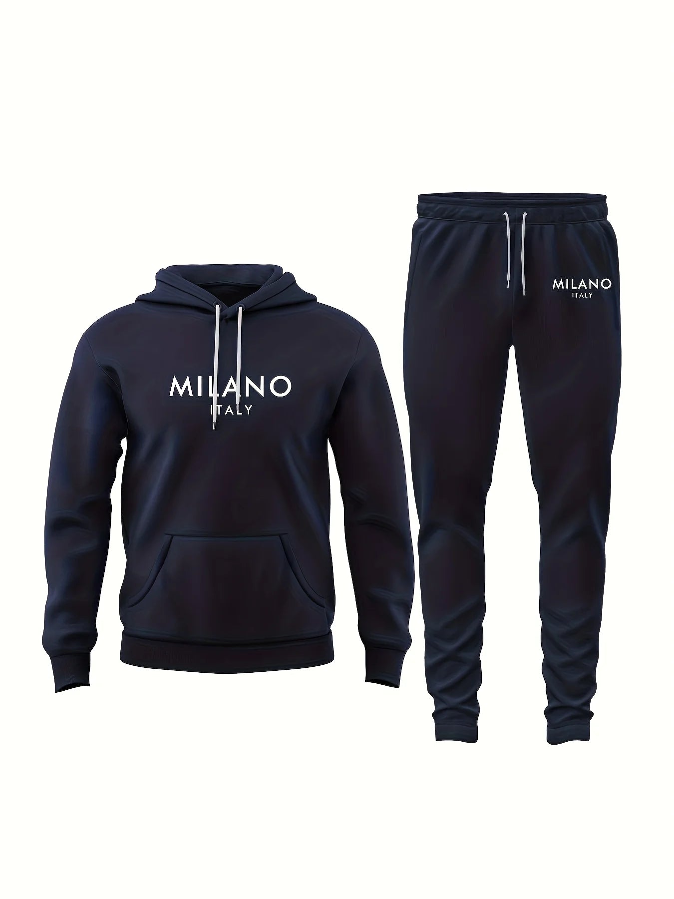 Felpa Sportiva Da Uomo Autunno Inverno Calda In Velluto Spesso Stampa Lettera Milano Italia E Set Pantaloni Della Tuta