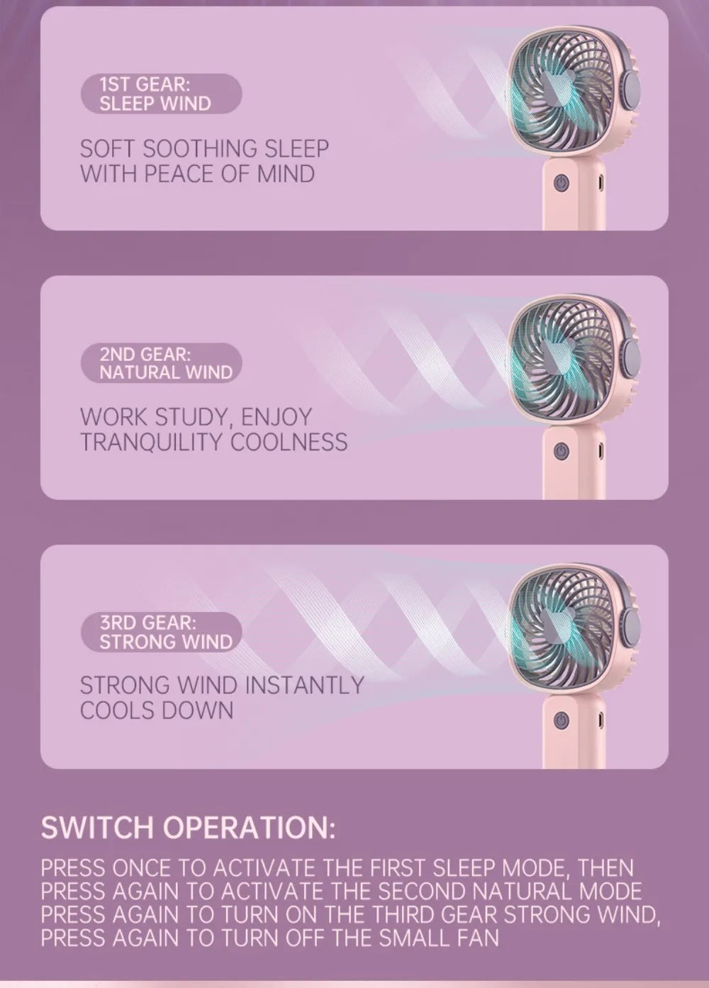 Mini Ventilatore USB Portatile Multifunzionale Con Supporto Da Tavolo Per Studenti E Esterni Batteria Ricaricabile