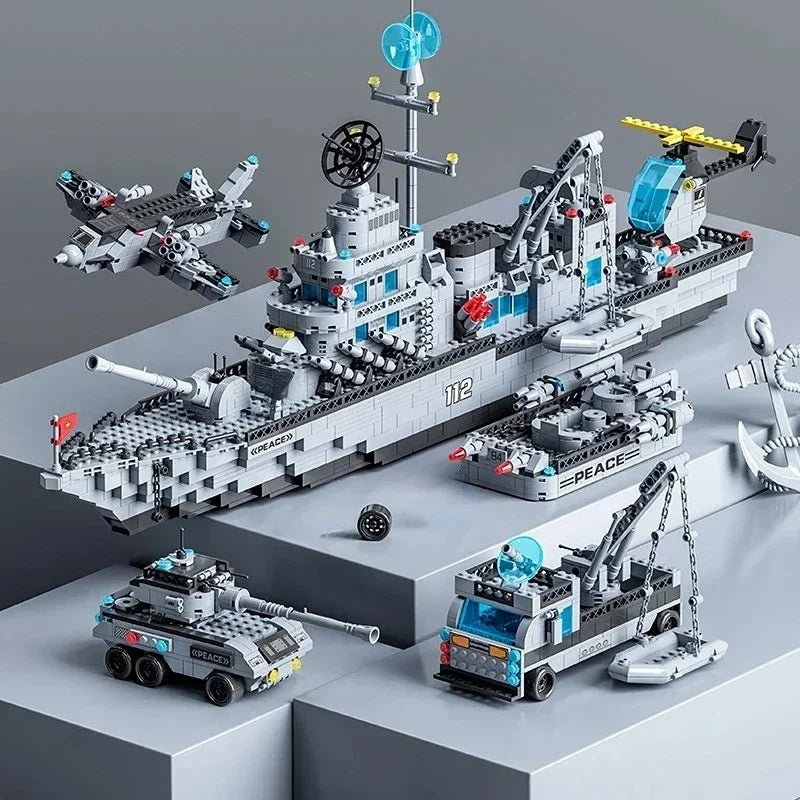 1560PCS blocchi di costruzione portaerei militari, regalo di decorazione modello di assemblaggio di navi distruttore ad alta difficoltà 6IN1