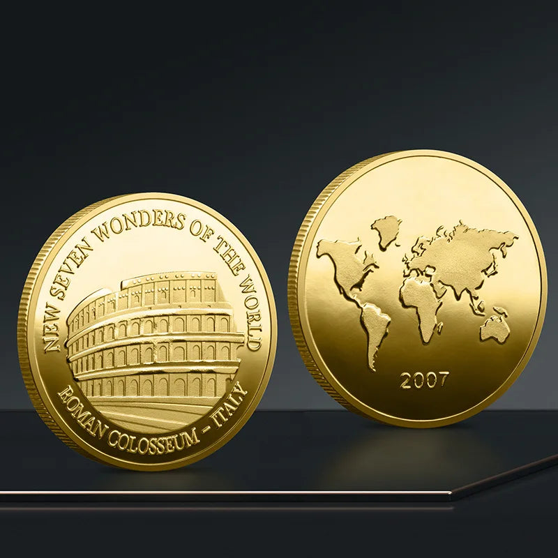 Set Di 7 Monete Placcate Oro E Argento Sette Meraviglie Del Mondo Collezione Commemorativa Viaggi