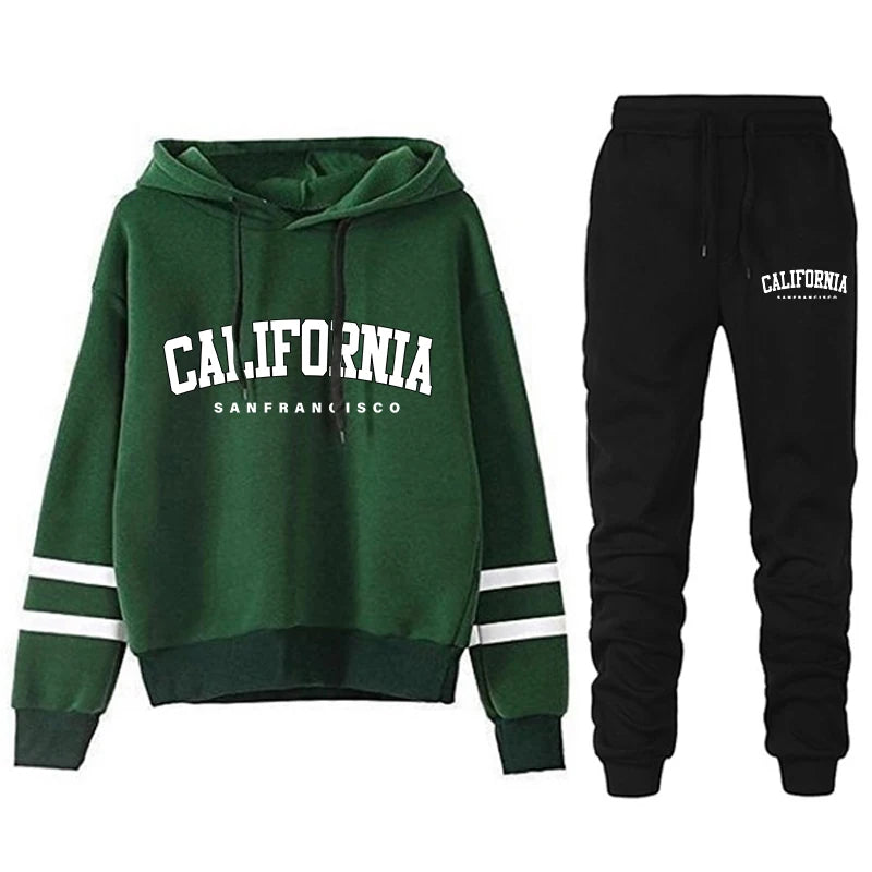 Tuta Da Donna California Stripe Felpa Con Cappuccio Casual Versatile Abito Pantaloni Abiti Da Strada S3XL