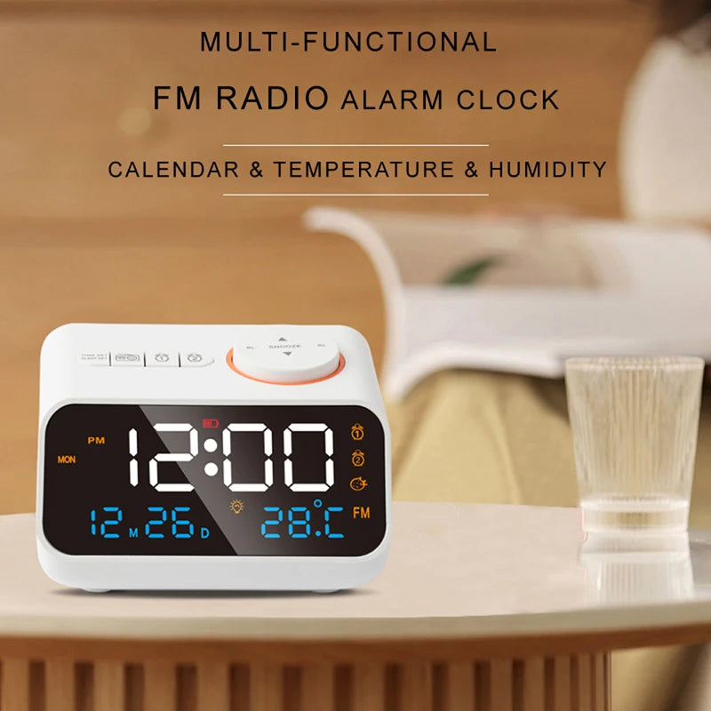Sveglia Moderna LED con Radio FM e Calendario Digitale da Tavolo Igrometro Termometro e Luminova Stile Antico