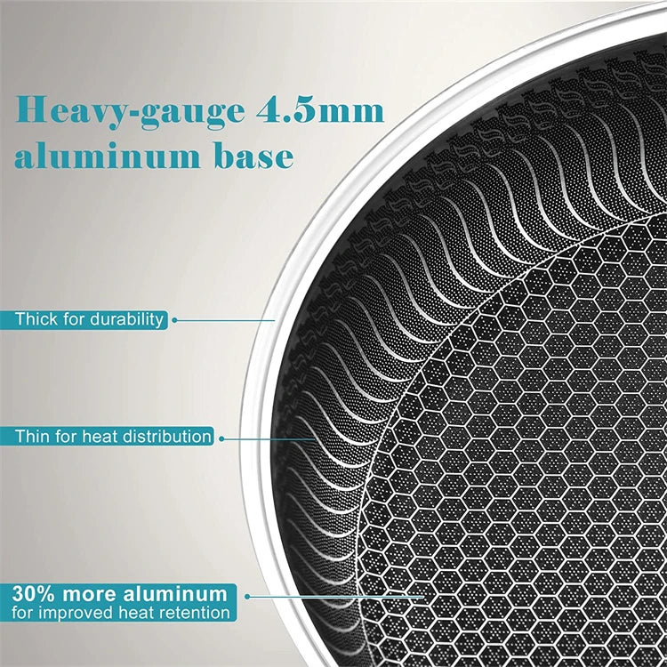 LMETJMA Padella in acciaio inossidabile Padella antiaderente a nido d'ape con coperchio Piano cottura elettrico a gas in ceramica a induzione compatibile KC0480