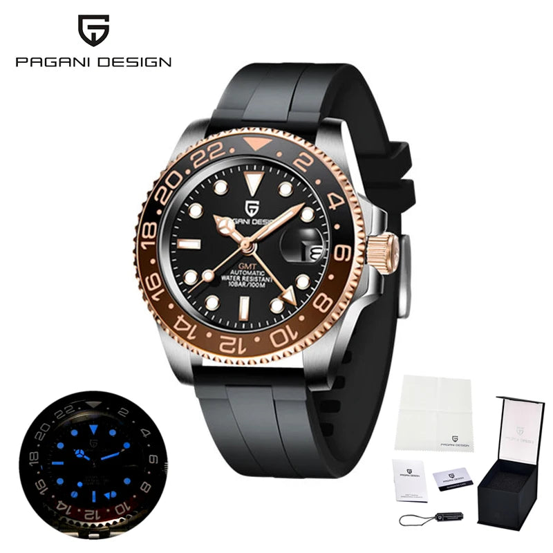 Pagani Design Orologio Esterno Alta Gamma 8215 Meccanico Automatico Impermeabile Cinturino Gomma Luminoso Sportivo Uomo