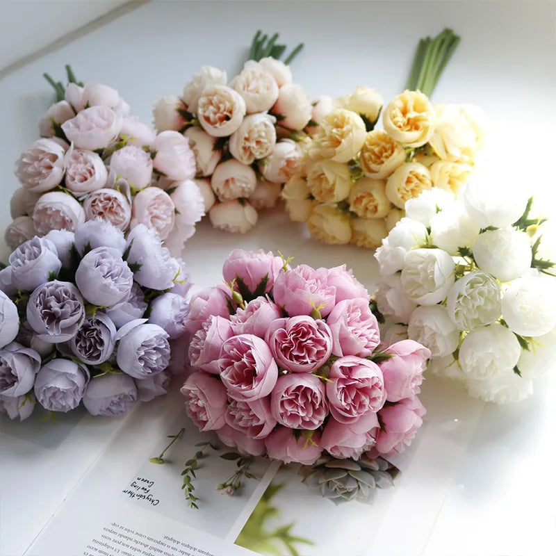 Rosa Rosa Peonia Fiori Artificiali In Seta Bouquet Da 27 Teste Per Vaso Da Tavolo Decorazione Nozze Casa