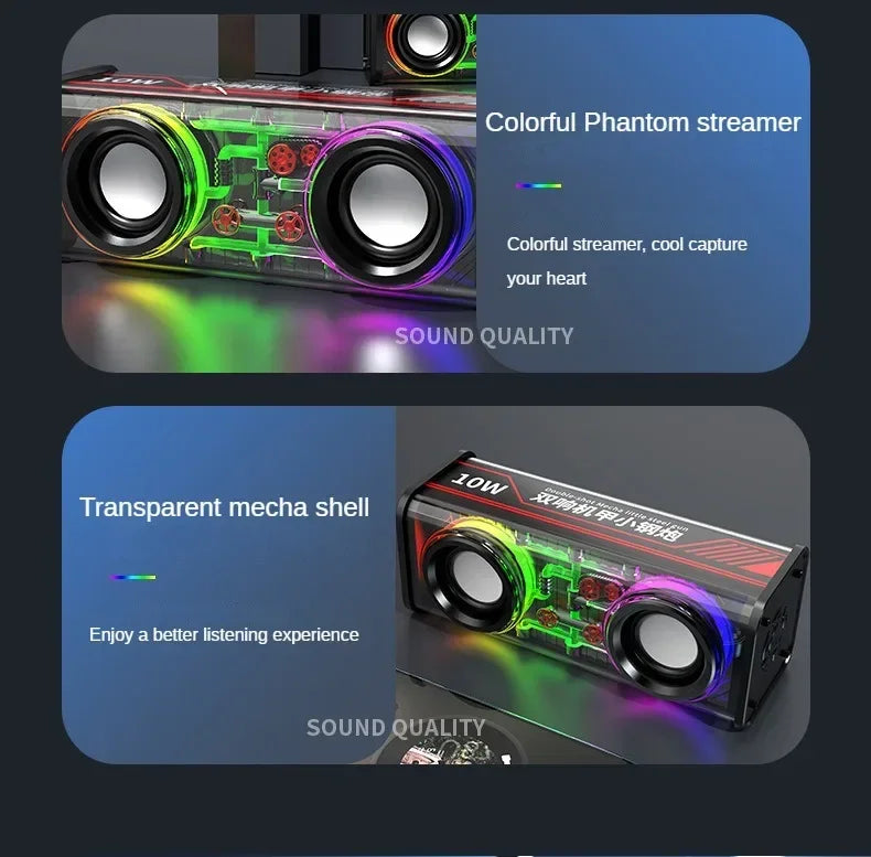 V8 Trasparente Altoparlante Bluetooth 5.0 Wireless Doppio Bassi Diaframma Subwoofer RGB Luce Mini Altoparlante per Festa