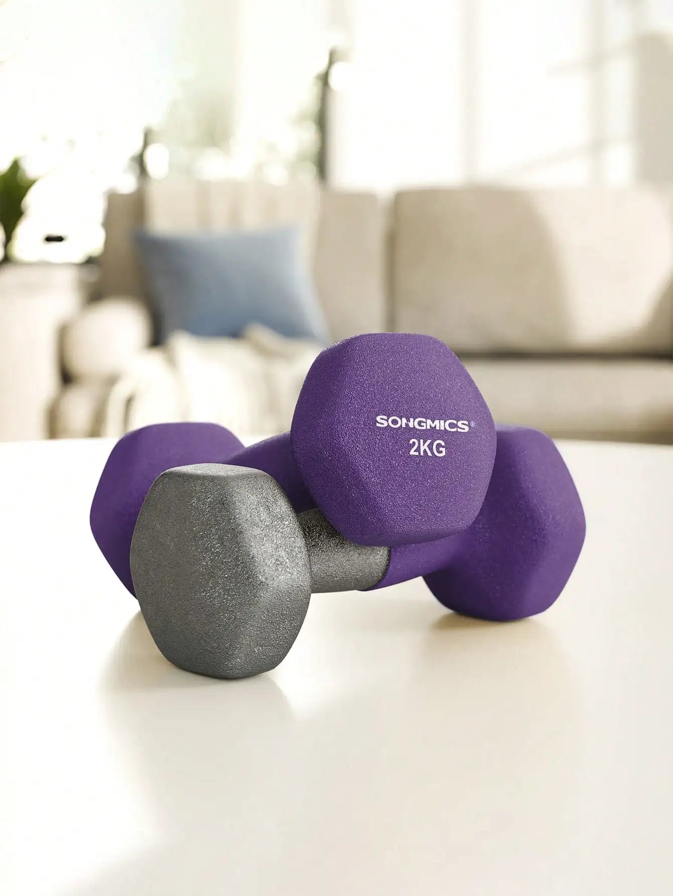 Coppia Di Manubri Da 2 Kg Con Rivestimento In Neoprene Esagonali Viola Per Allenamento A Casa