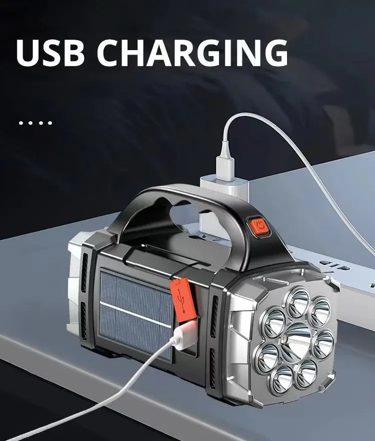 Torcia Portatile Potente Ricaricabile USB Con Luce Solare Led E Lavoro Cob Campeggio E Carica Telefono Con 4 Modalità