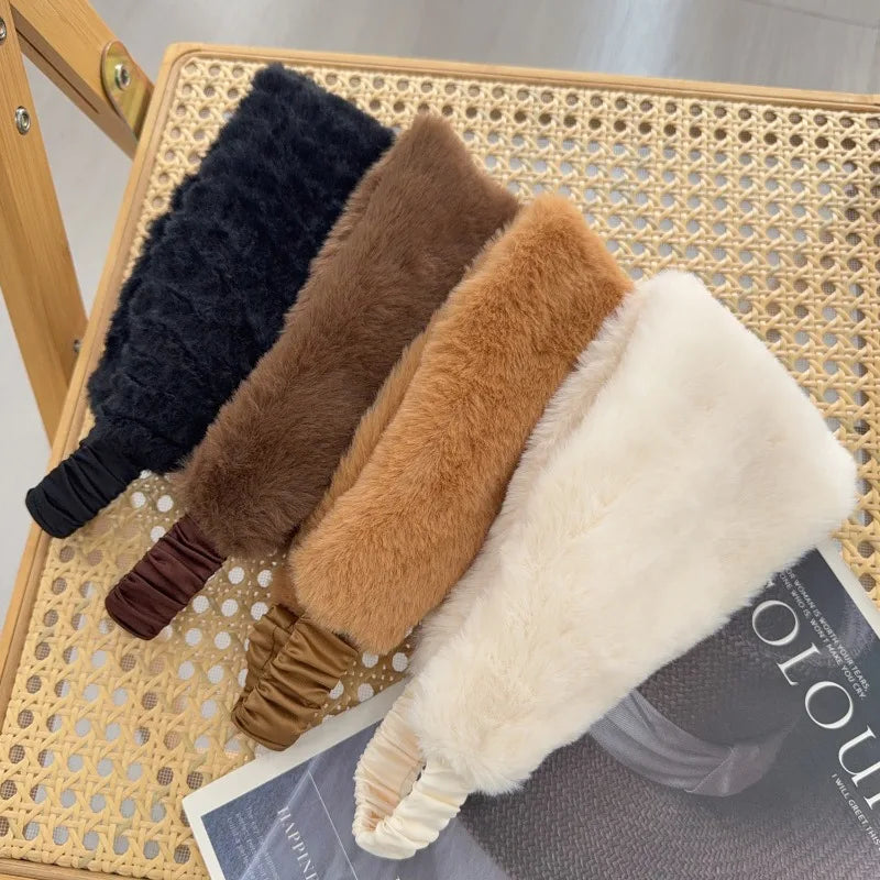 Fascia Larga Invernale Antivento In Pelliccia di Coniglio Elastico Protezione Orecchie Calda Accessorio Capelli Donna
