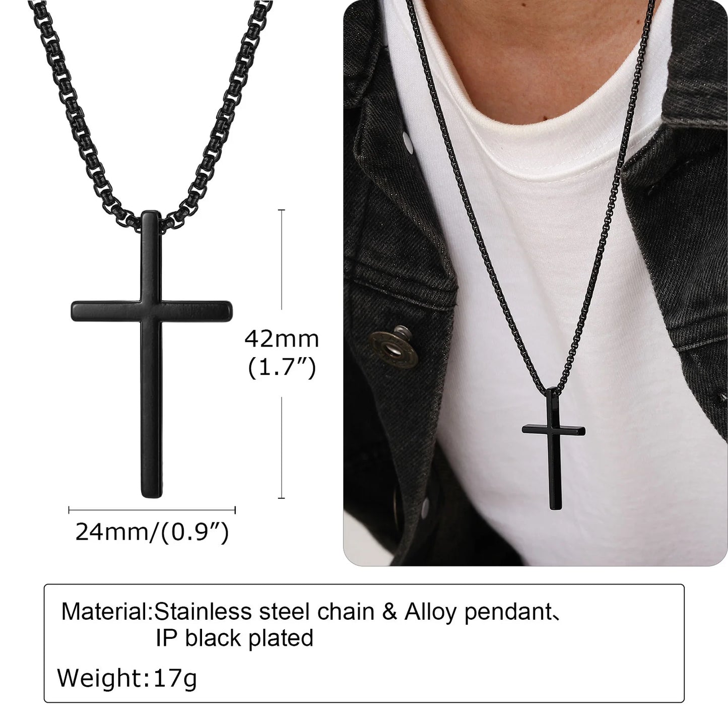 Collana Con Croce Vnox In Acciaio Inossidabile Catena A Scatola Argento Nero Per Uomo E Donna Lunghezza 55 Cm O 60 Cm