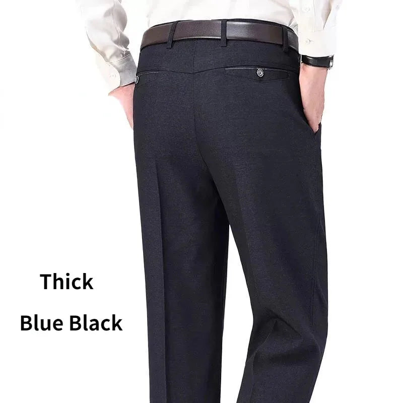 Pantaloni Da Uomo Vita Alta Dritti Per Business Casual Estivi Autunnali Spessi Taglie Forti 28 40