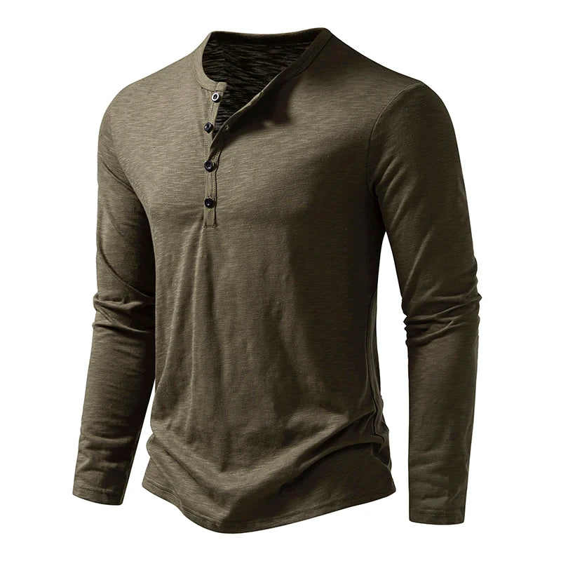 T Shirt Henley In Cotone Da Uomo Maniche Lunghe Con Colletto A Bottoni Casual Streetwear Traspirante