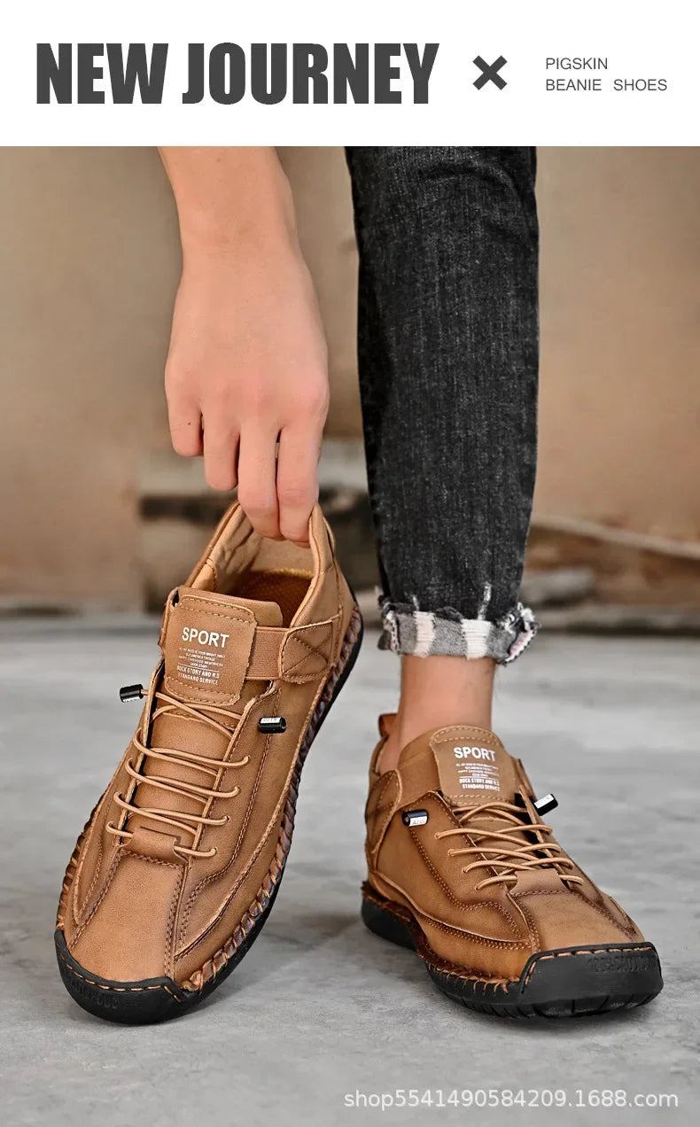 Scarpe Casual Da Uomo In Pelle Cucita A Mano Antiscivolo Con Fondo Grande E Fibbia Centrale