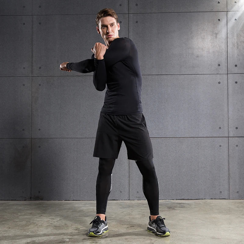 Maglia Compressiva Da Uomo A Maniche Lunghe Per Allenamento Palestra Ad Asciugatura Rapida Fitness