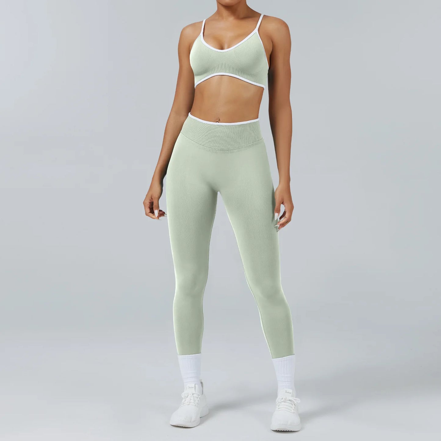 Set Fitness Da Donna 2 Pezzi Leggings Vita Alta Senza Cuciture E Reggiseno Sportivo Per Yoga Palestra Cardio Estivo