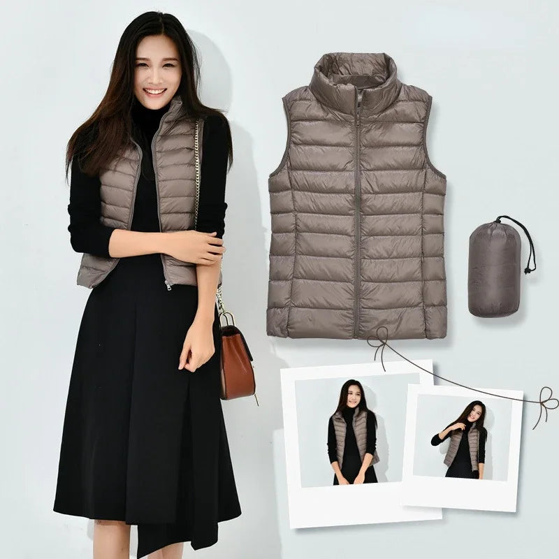 Gilet Piumino Donna Leggero Autunno Primavera Bianco Senza Maniche Piumino D Anatra Per Ufficio