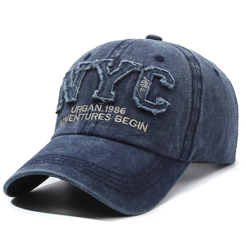 Cappellino Baseball Vintage Con Grande Lettera NYC Uomo Donna Cotone Lavato Protezione Solare Snapback