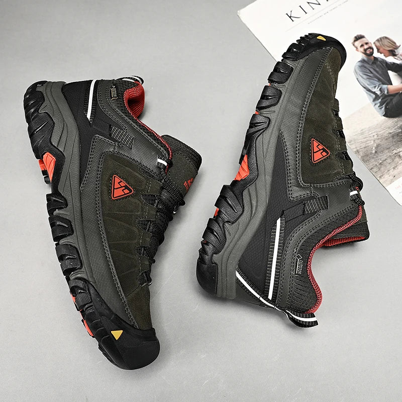 Hikeup Scarpe Trekking Uomo Pelle Alta Qualità Durevoli Esterni Suola Gomma Impermeabile